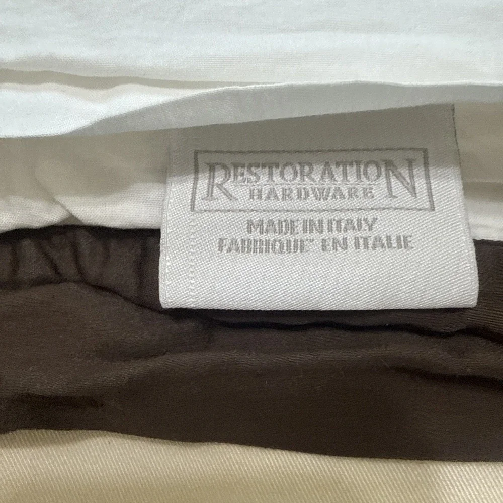 Restoration Hardware Pillow Shams‎ 100% Cotton Euro White Blue & Brown Border 2